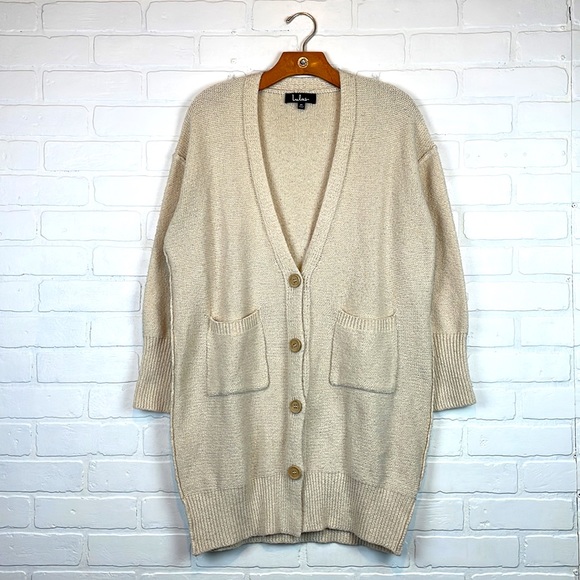 Lulus Sweaters - Lulus Coziest of All Beige Button Front Oversized Grandpa Chunky Knit Cardigan M